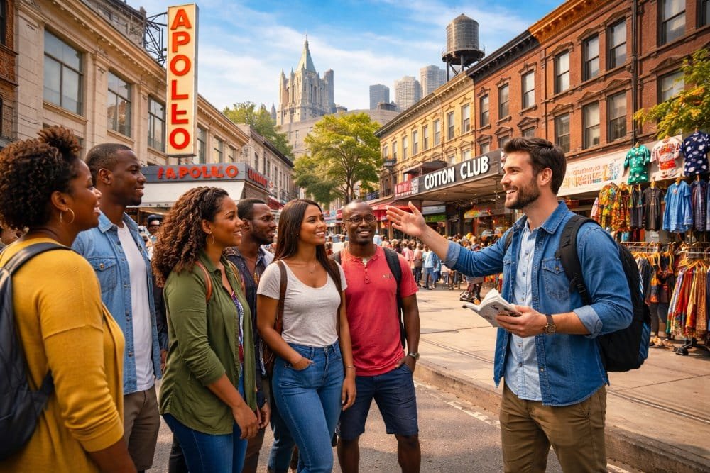 Turistas en un tour por Harlem