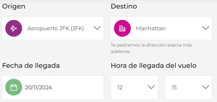Formulario de reserva para traslados con Civitatis.