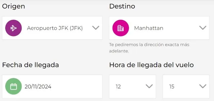 Formulario de reserva para traslados con Civitatis.